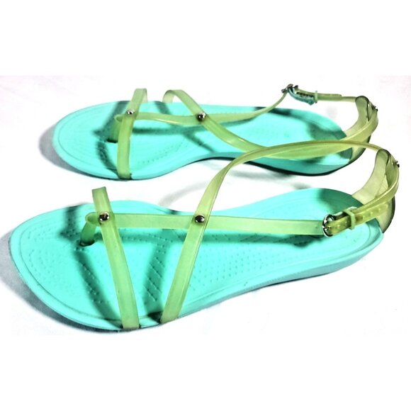 Crocs Women's Really Sexy Flip Sandals Size 8 Green Thong Shoes Pre Owned - Picture 1 of 16